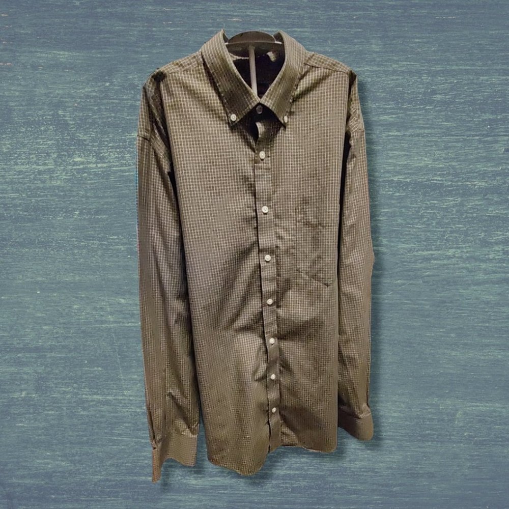 Cherokee dark sage checked button-down shirt, sz XL  EUC